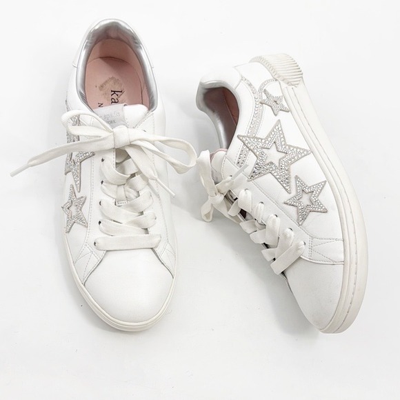 Kate Spade New York Starlight White Leather Sneakers Star Embellished Size 9B - Picture 1 of 13